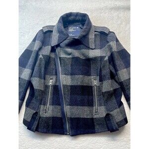 American Eagle AEO Jacket Womens L Cropped Asymmetrical Zip Plaid Wool Blend